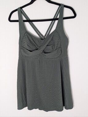 Summer Mae Womens Swim Top Army Green Wrap Front Tankini Size XL New